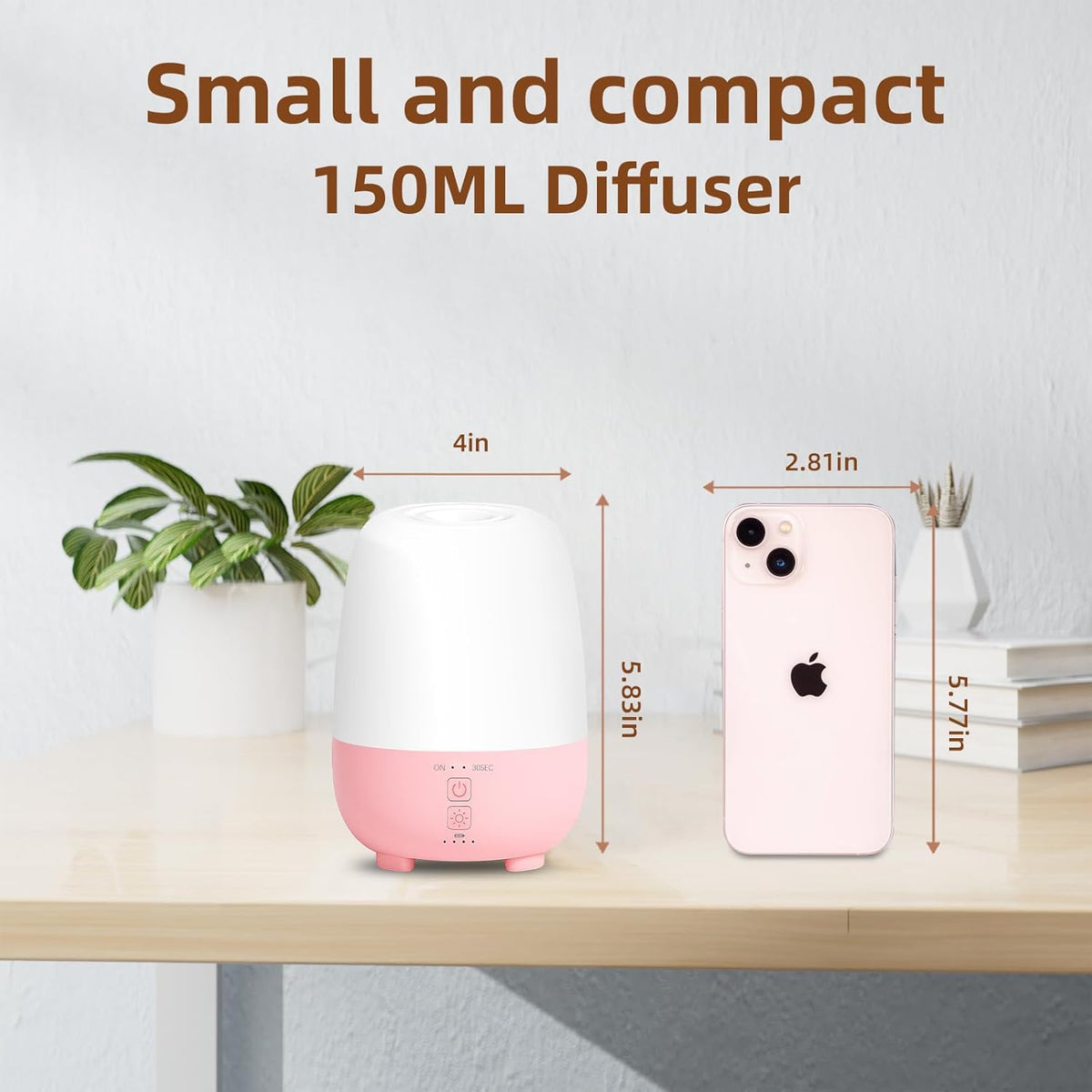 Cordless Essential Oil Diffuser 150ML, Rechargeable Battery, 7H Runtime, 7 LED Lights, Mini