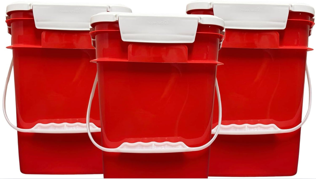 House Naturals 4 Gallon Square Food Grade Bucket Pail with Plastic Handles and Lid (Pack of 3) Made