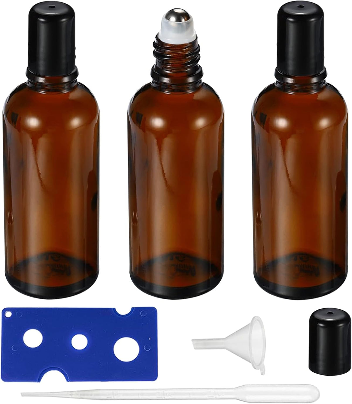 100ML Roller Bottles for Essential Oil, 3 Pack Empty Amber Glass Roller Bottle for Perfume Oil