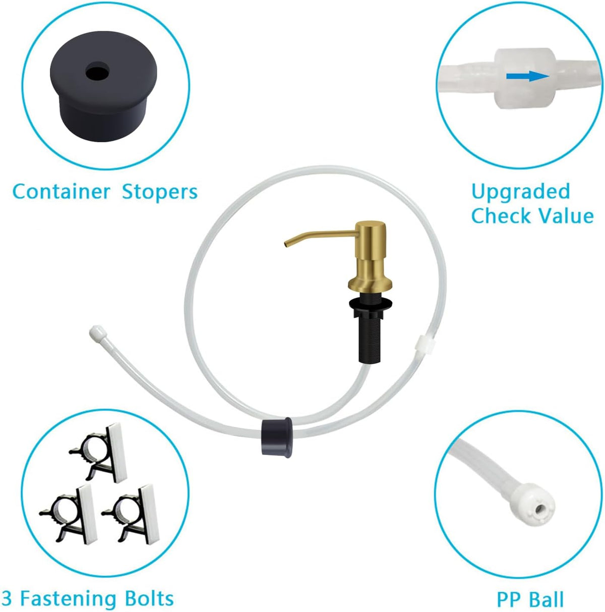 Soap Dispenser for Kitchen Sink, Kichen Sink Soap Dispenser, 47" Extension Tube kit, Under Sink