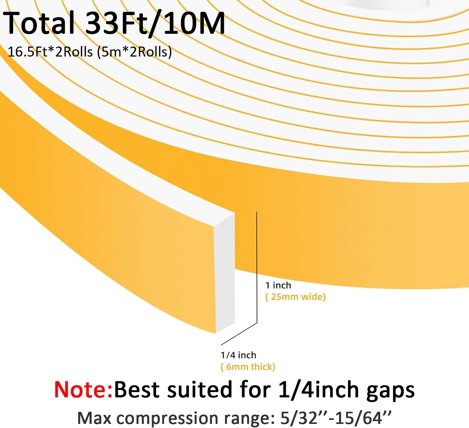 Upgraded Strong Adhesive Foam Weather Stripping Door Seal Strip Insulation Tape for Insulating