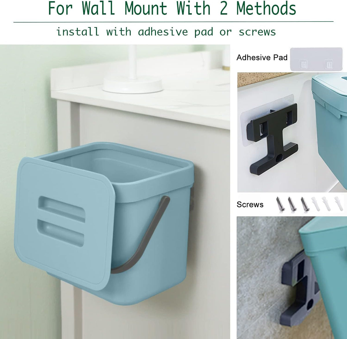 LALASTAR Kitchen Compost Bin, Hanging Trash Can with Lid for Kitchen Cabinet Door, Under Sink, Wall