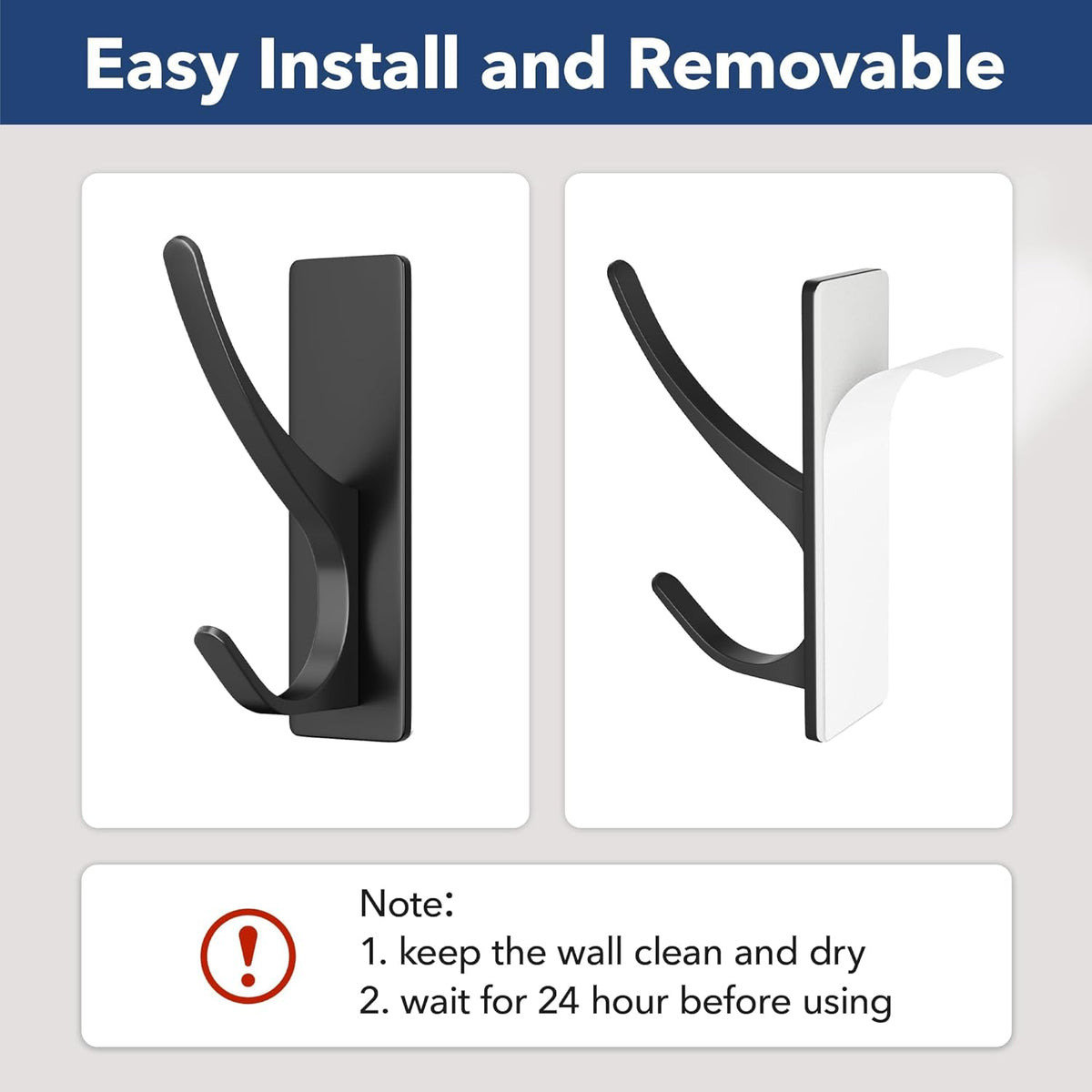 Self Adhesive Coat Hooks for Hanging, Heavy Duty Stainless Double Wall Hook for Towel, Backpack