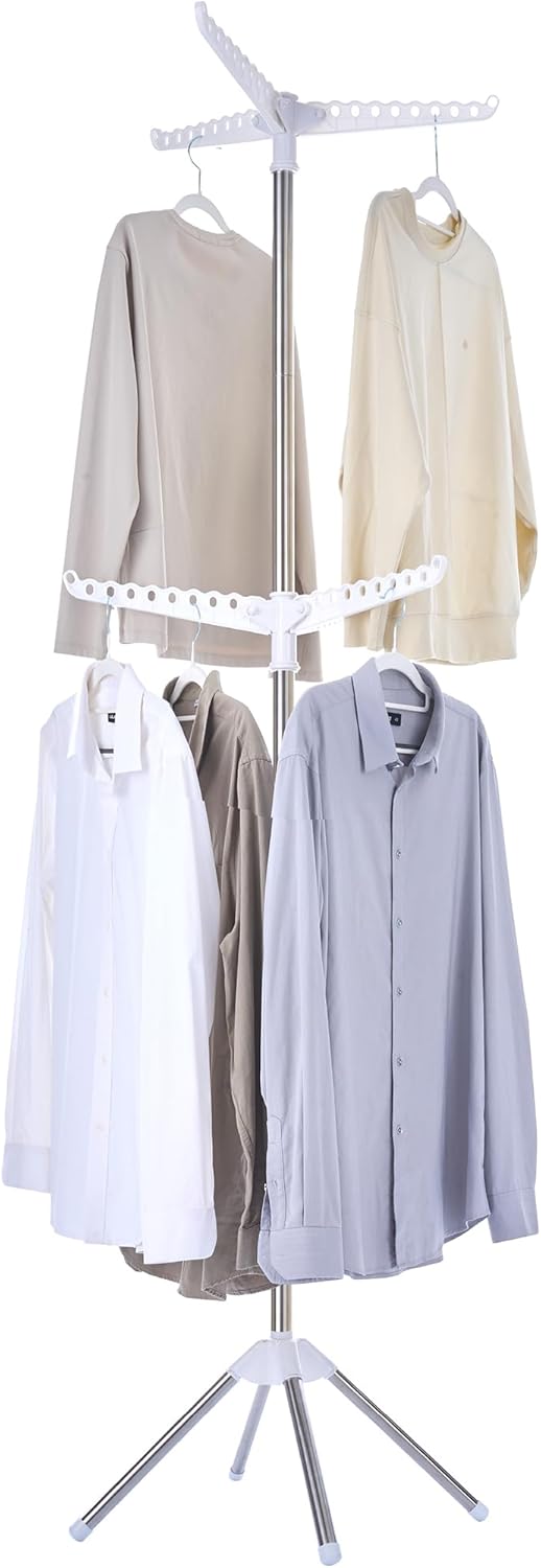 Clothes Drying Rack Foldable, 74.8 inch 2 Tier Laundry Drying Rack with Rotating Clothes Rail for