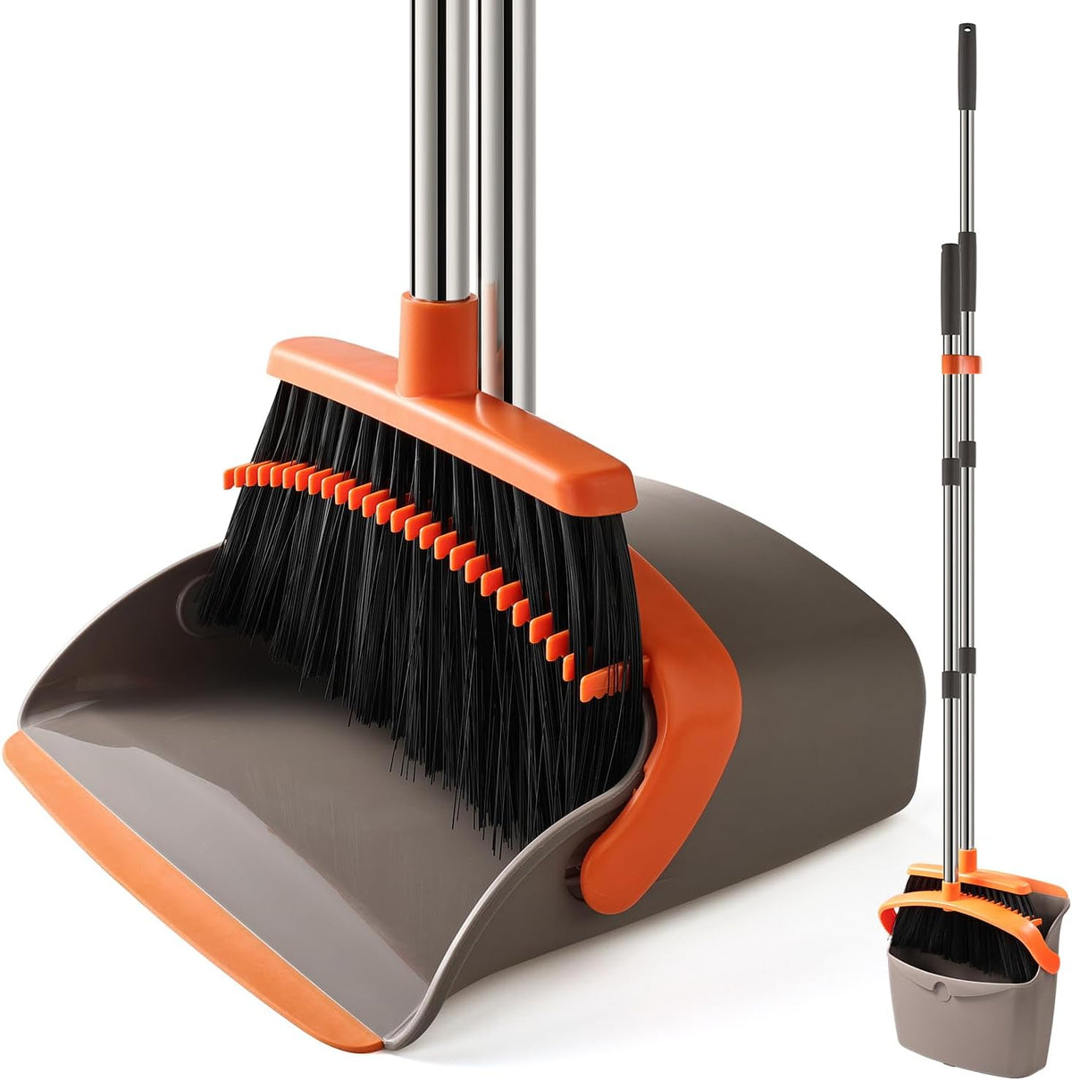 Broom and Dustpan Set, Upgraded Broom with Dustpan Combo Set with 56" Tall Adjustable Handle