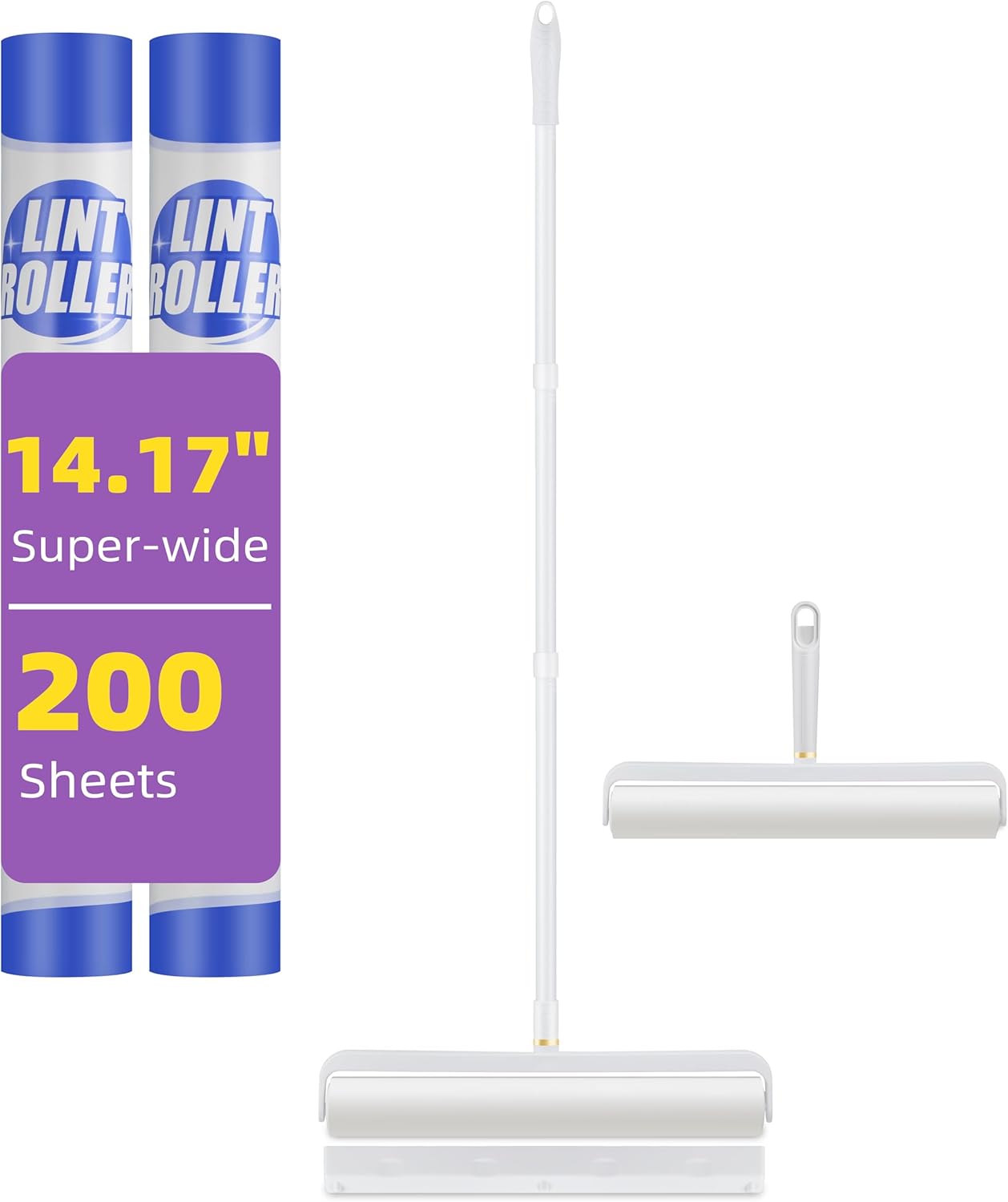 14.17" Extra-Wide Lint Roller Kit with 2 Refills & Dust Cover | Reusable Pet Hair Remover for