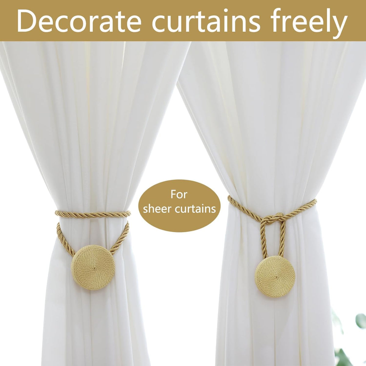 Magnetic Curtain Tiebacks - 12mm Magnetic Tie Backs for Curtains, Heavy Duty No Drill Curtain