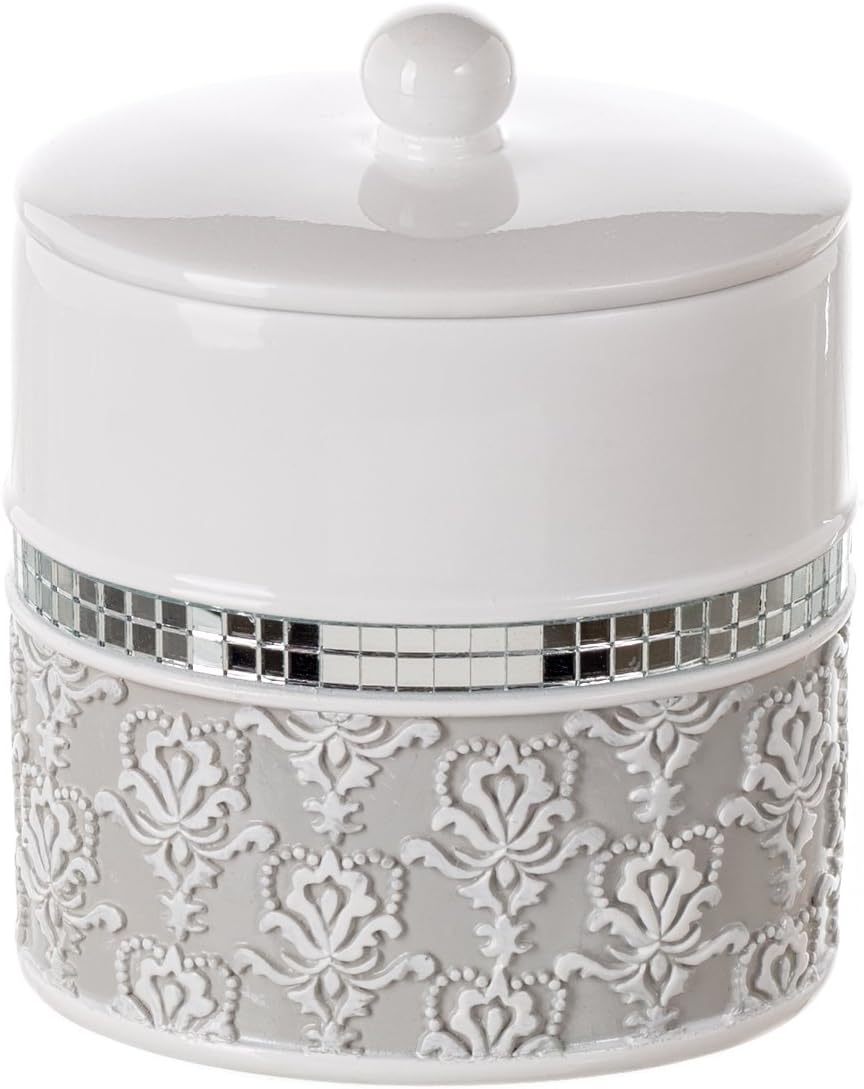 Creative Scents Mirror Damask Qtip Holder - Decorative Qtip Holder Canister Jar, Durable Cotton