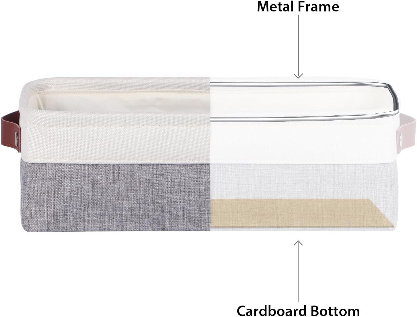 Univivi 4PC Small Fabric Storage Bins,15x6x5 inch Long Narrow Storage Baskets with PU Handles for