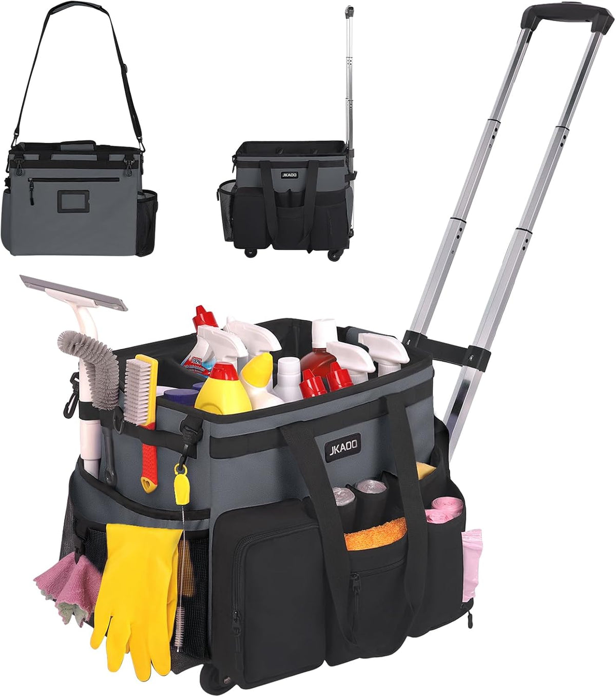 Large Rolling Cleaning Caddy Bag with Detachable Trolley, Waterproof Cleaning Caddy on Wheels for
