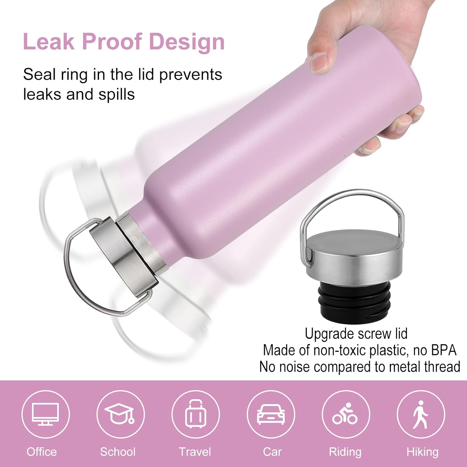 Neihepal 20 oz Insulated Water Bottles Bulk 2 Pack,Stainless Steel Double Wall Sport Bottle with