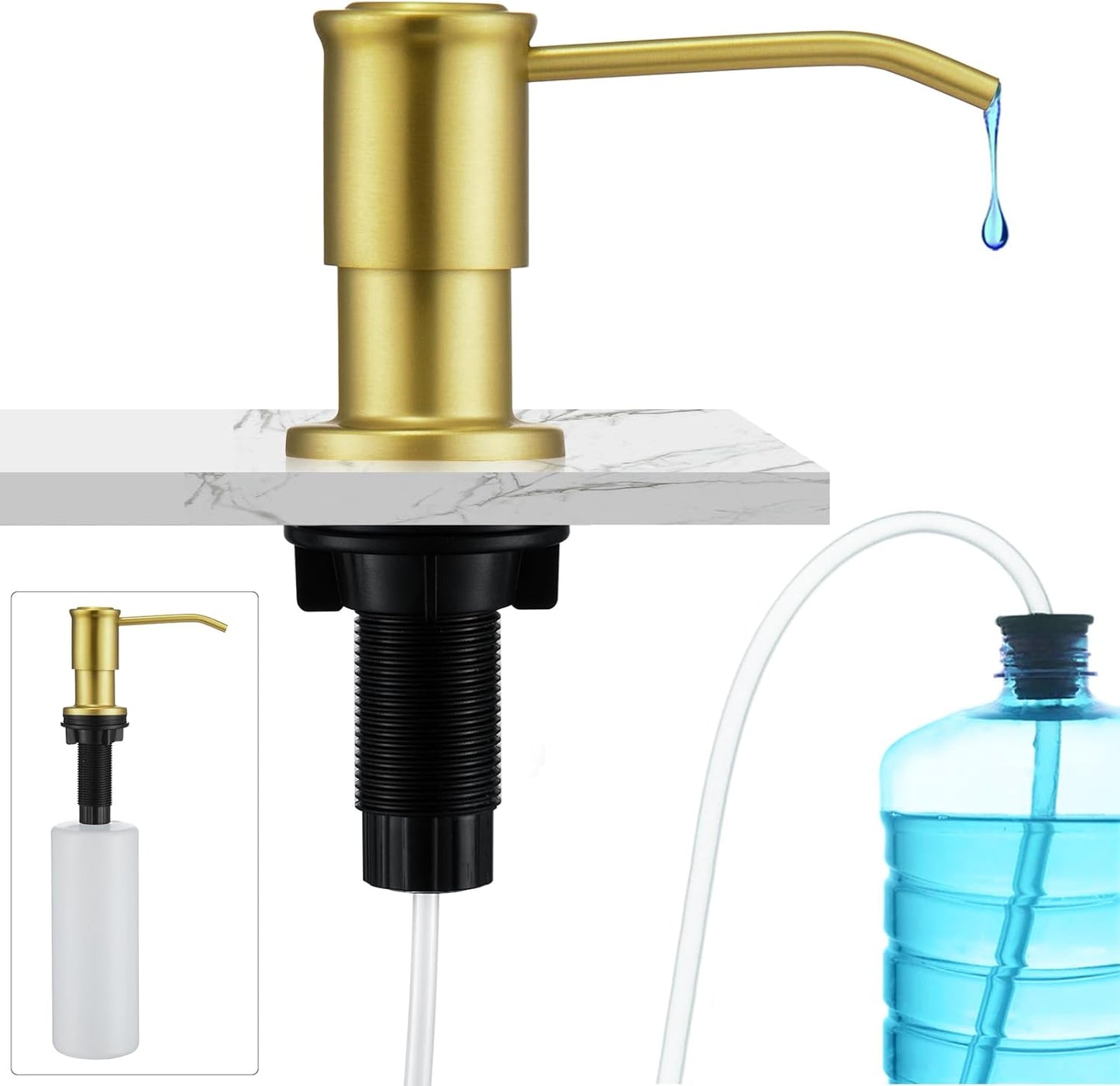 CREA Brushed Gold Kitchen Soap Dispenser Countertop Soap Dispenser for Kitchen Sink, Built in Sink