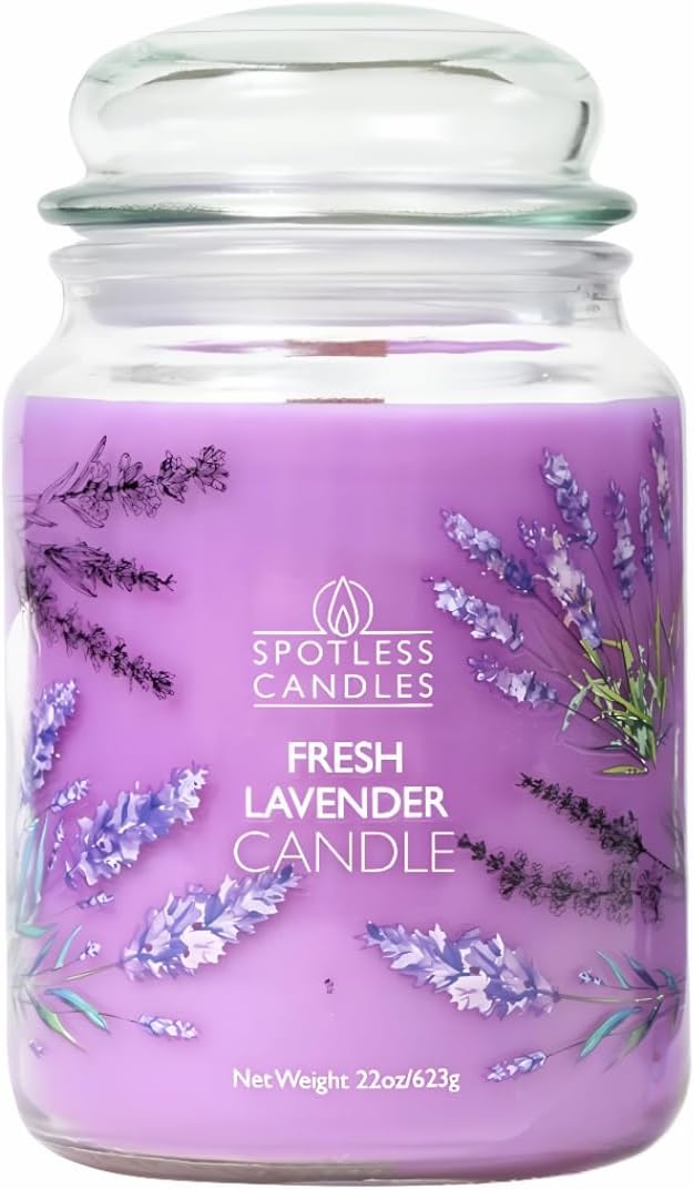 Fresh Lavender Candle 22oz Glass Jar with Wooden Wick in a Decorated Jar Within a Presentation Gift