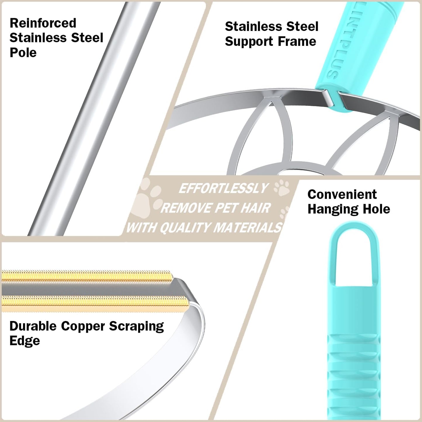 63“Ultra Long Carpet Rake by LINTPLUS-Heavy Duty Carpet Scraper & Pet Hair Remover for Deep