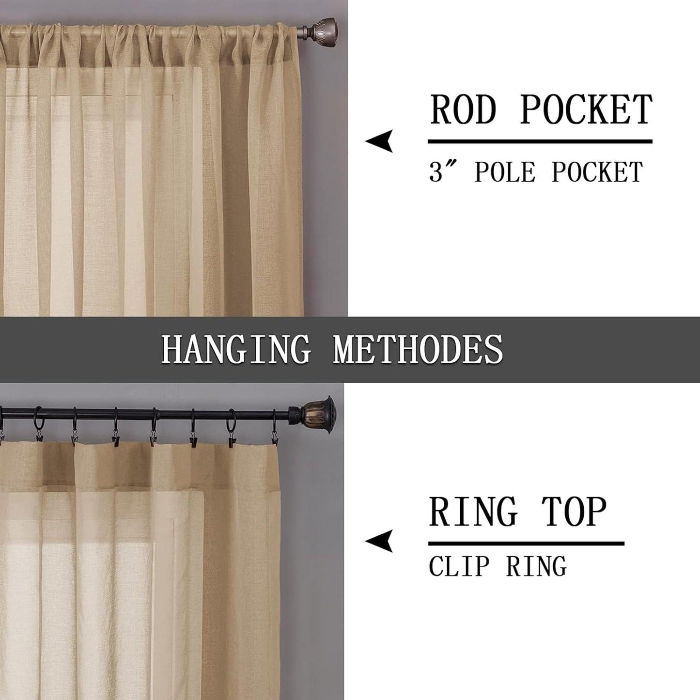 Tollpiz Sheer Curtain Linen Textured Living Room Curtains Sheer Light Filtering Rod Pocket Voile