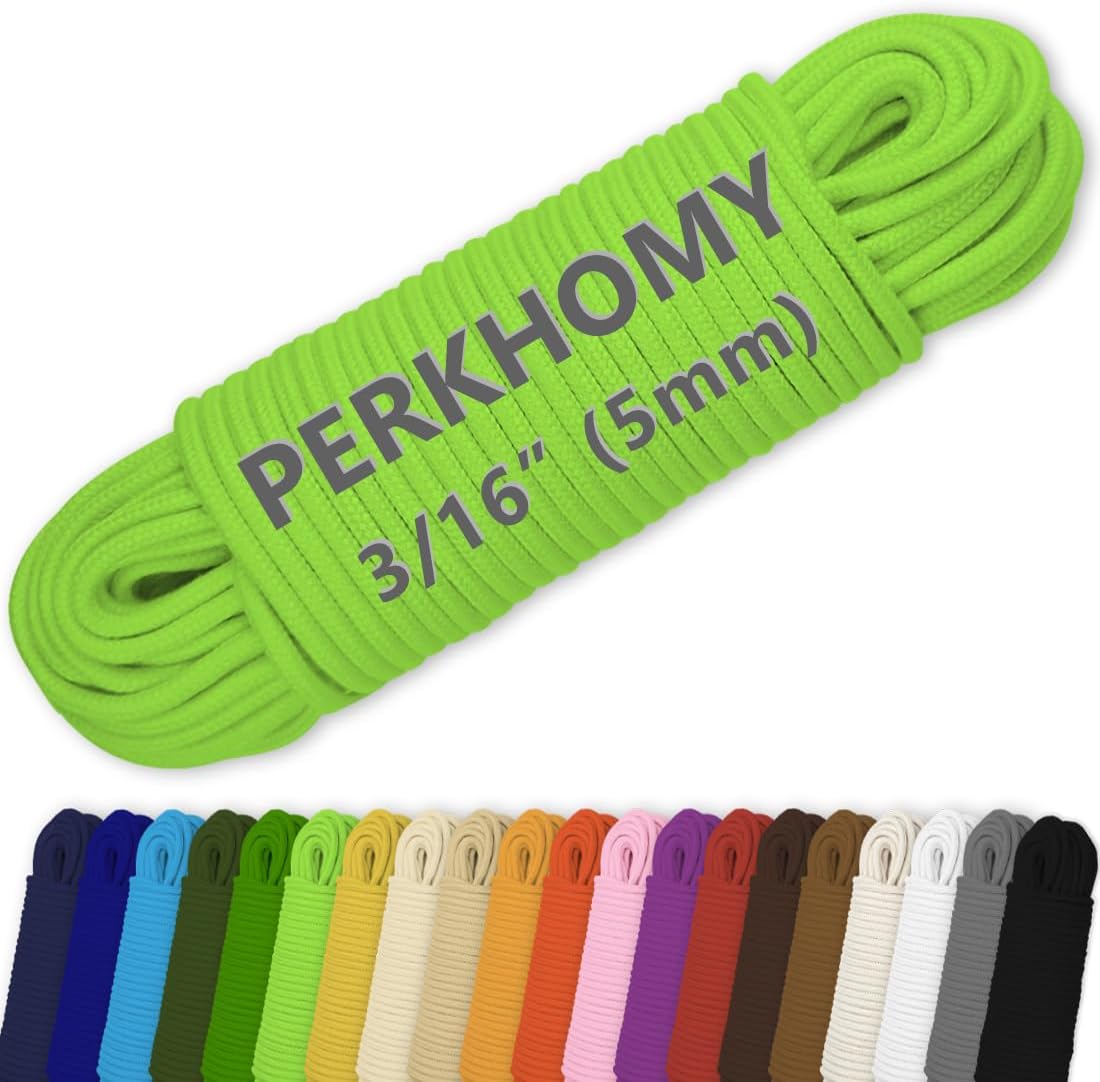 PerkHomy Cotton Rope 3/16" (5mm) 100 ft Multi Purpose Utility Diamond Braided Cord, Natural Cotton