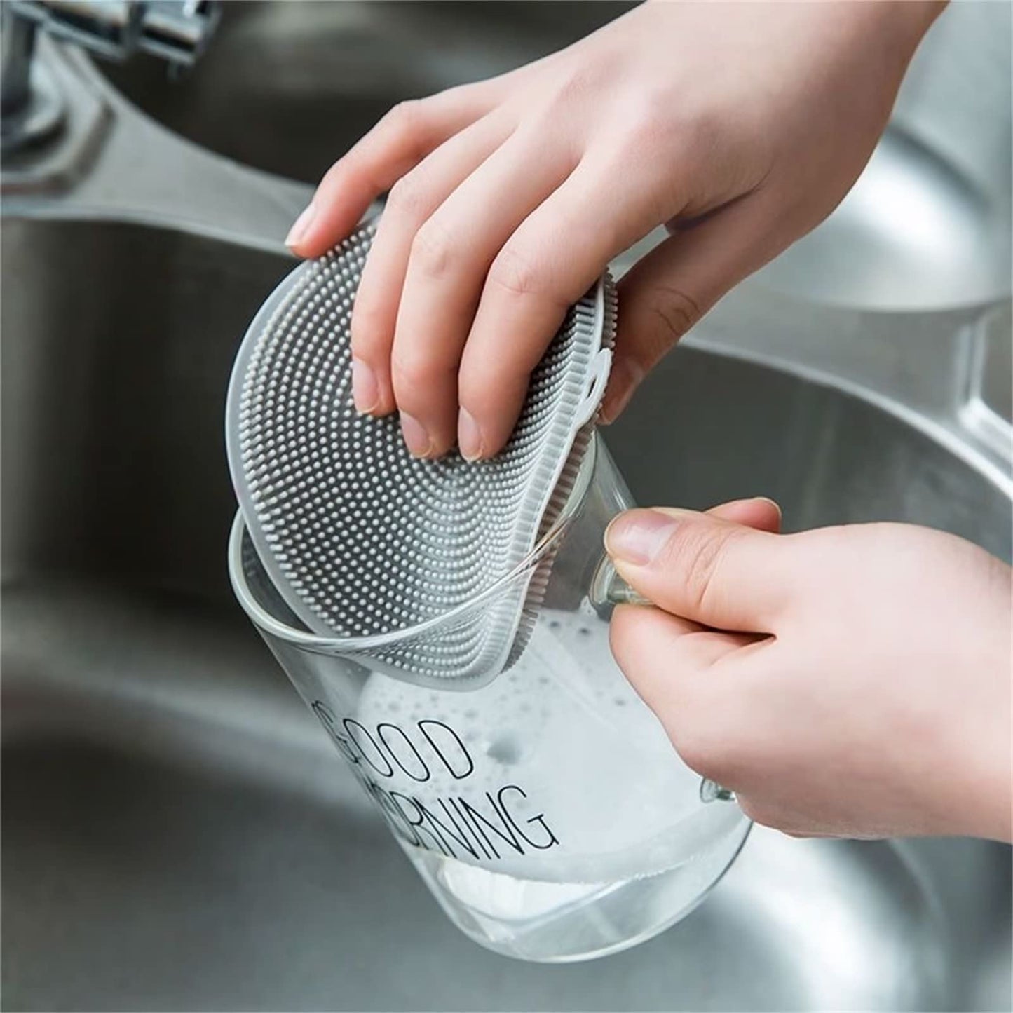 4PCS Silicone Dish Scrubber, Multipurpose Round Silicone Sponges Reusable Dish Brush Dish Brush for