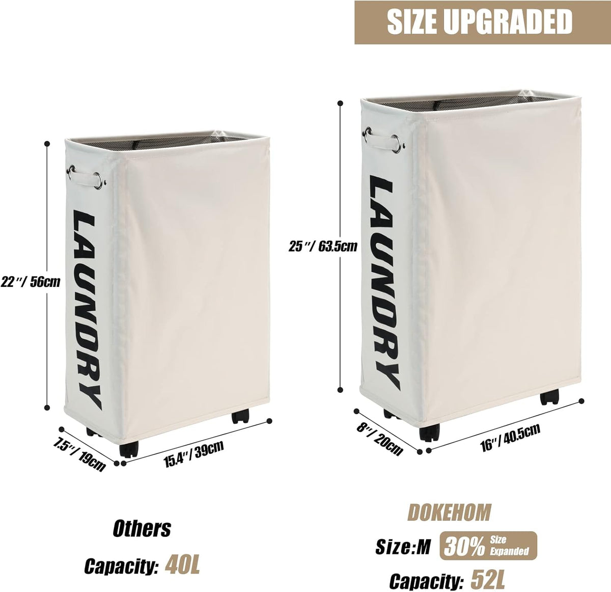 DOKEHOM 25-Inches Slim Laundry Basket on Wheels, Collapsible Rolling Laundry Hamper, Foldable