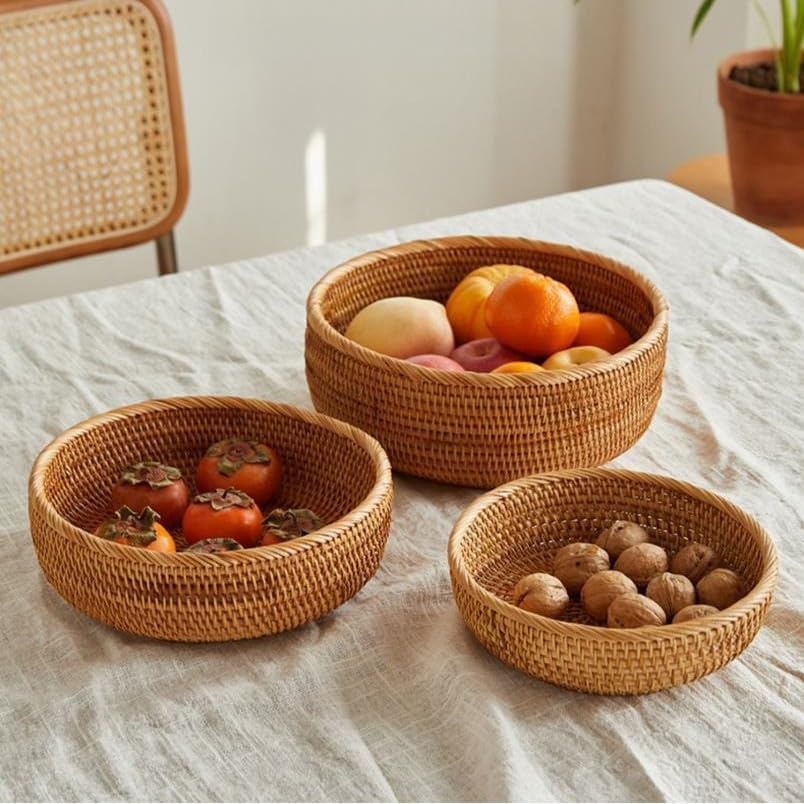 Rattan Bread Basket, Hand Woven Fruit Basket, Wicker Serving Basket Bowl, Decorative Baskets for