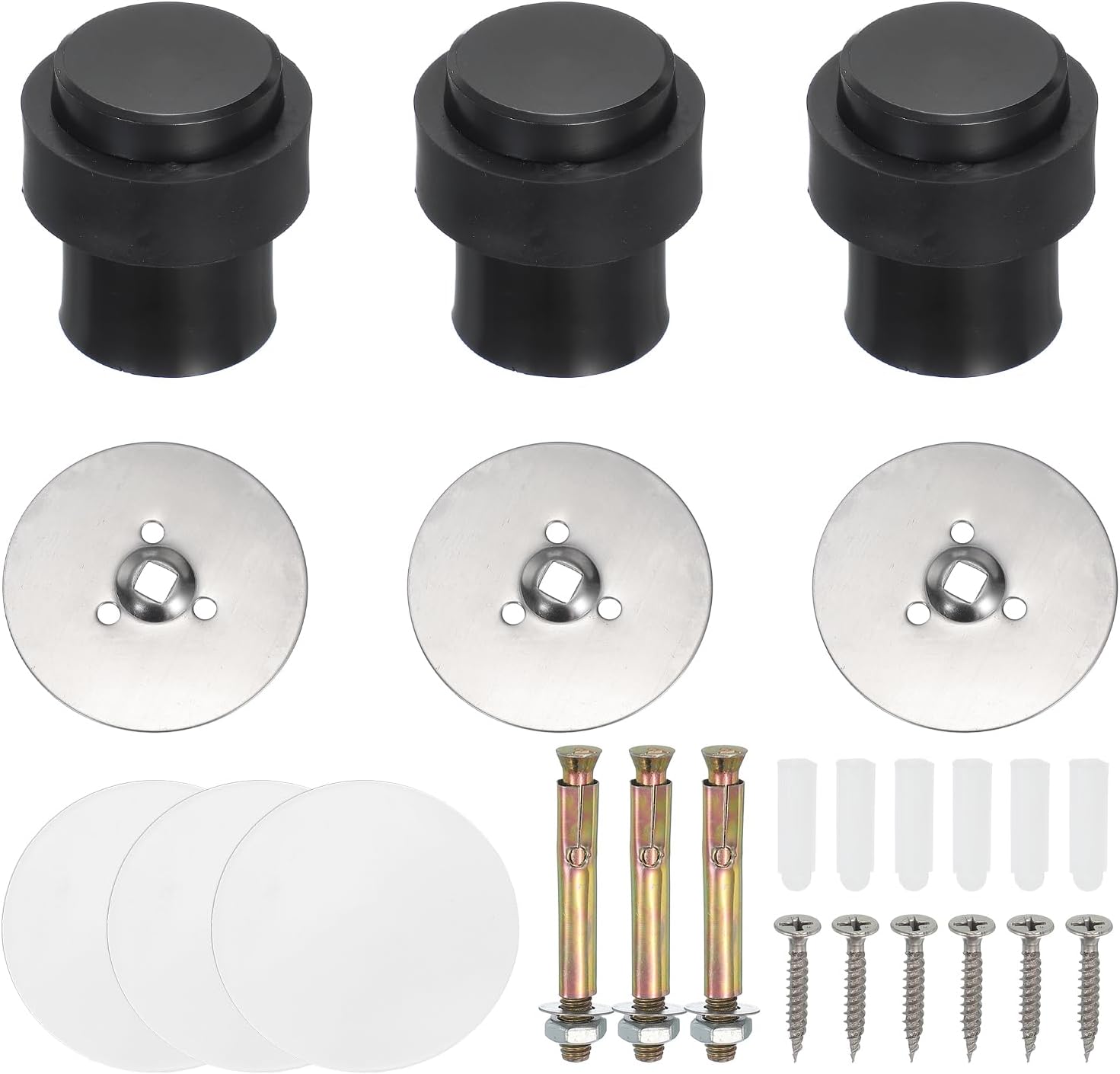 PATIKIL 3Set Round Door Stoppers, 46mm Stainless Steel Door Stop Doorstop Wedge Metal Cylinder Self