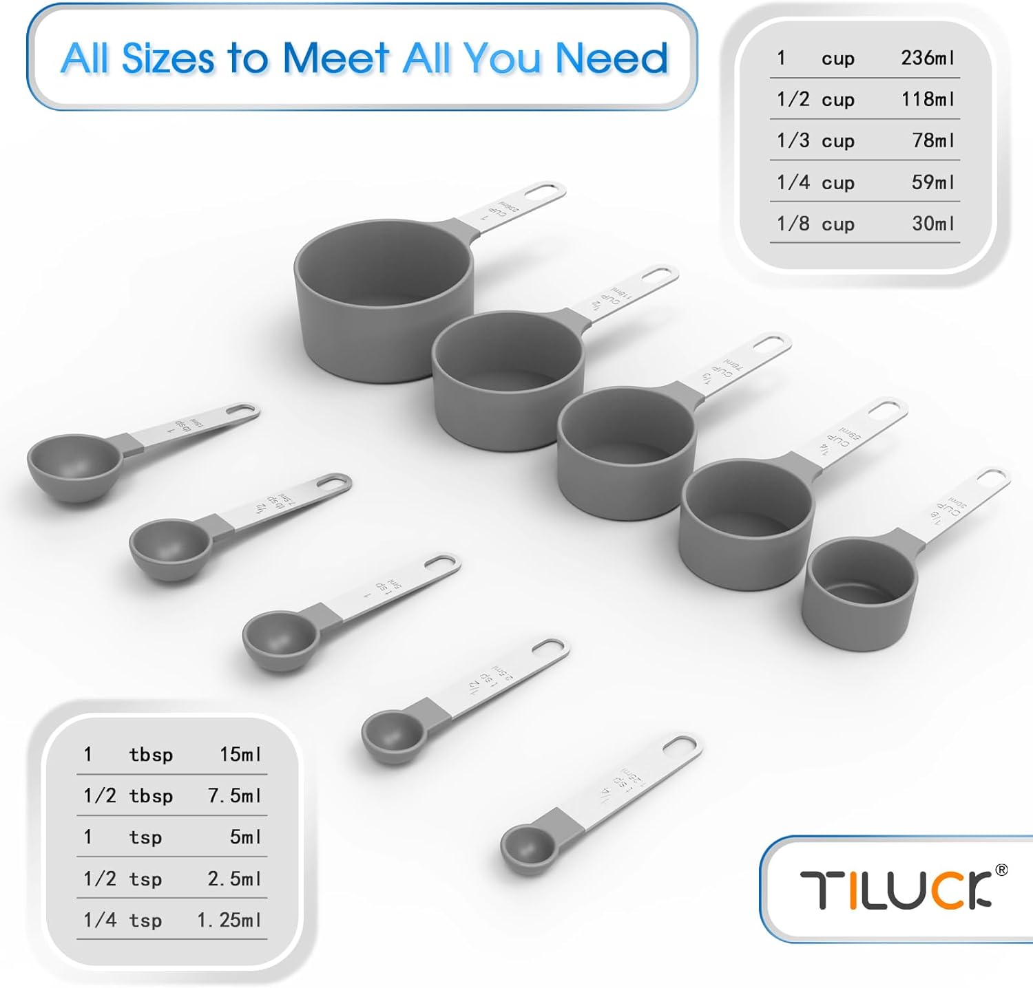 TILUCK Measuring Cups & Spoons Set, Stackable Cups and Spoons, Nesting Measure Cups with Stainless