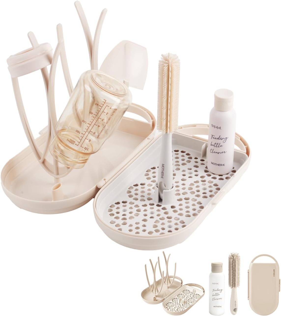 MOTHER-K Travel Baby Bottle Drying Rack Set - Baby Bottle Cleaner Kit with Mini Silicone Bottle