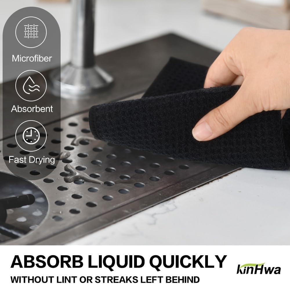 KinHwa Microfiber Dish Cloths Thick Waffle Weave Kitchen Dish Rags Ultra Absorbent Odor Free