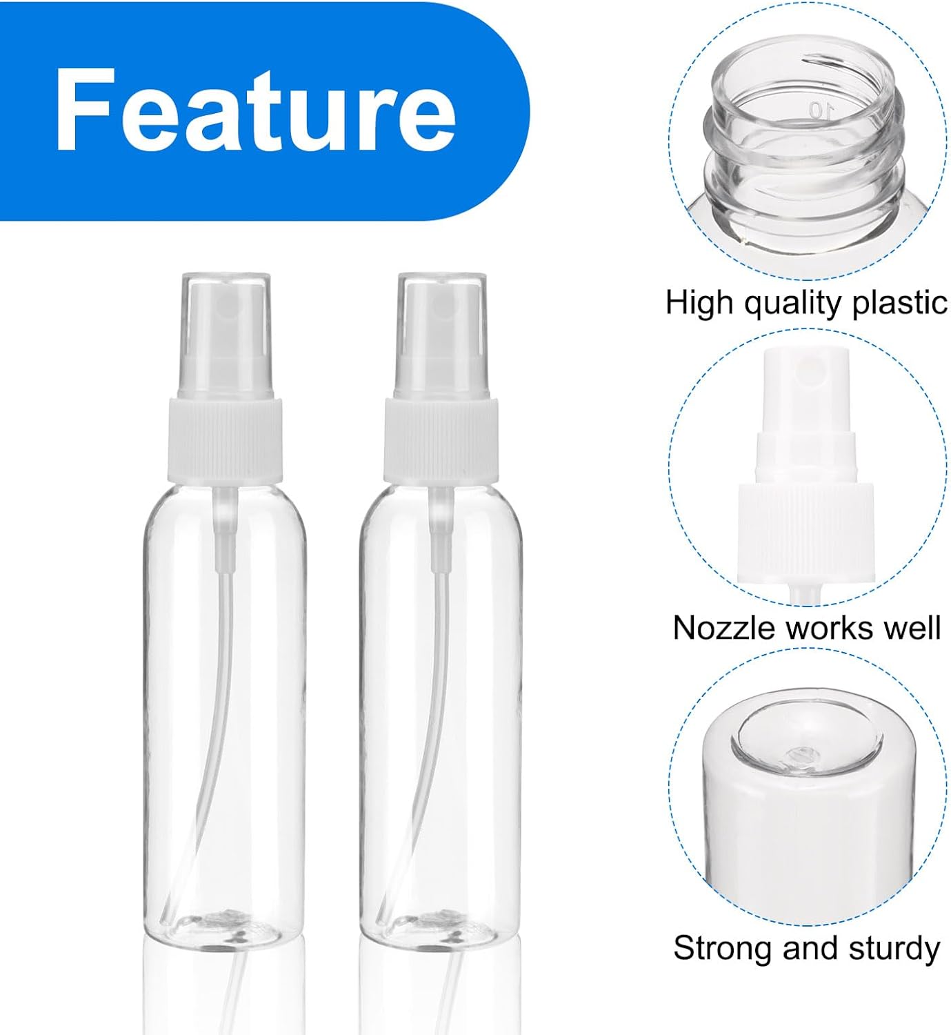 uxcell 20Pack Spray Bottles, 2Oz/60ML Clear Empty Mist Plastic Mini Travel Bottle Set,Small