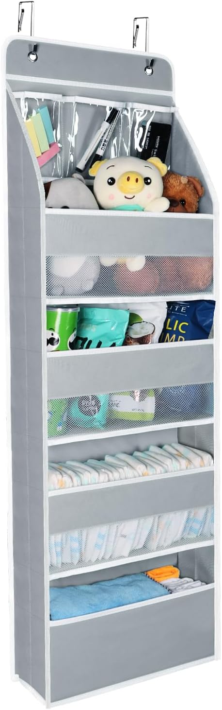 Univivi 5-Shelf Fabric Door Storage Over Door Hanging Organizer with 4 Large Pockets and 3 Small