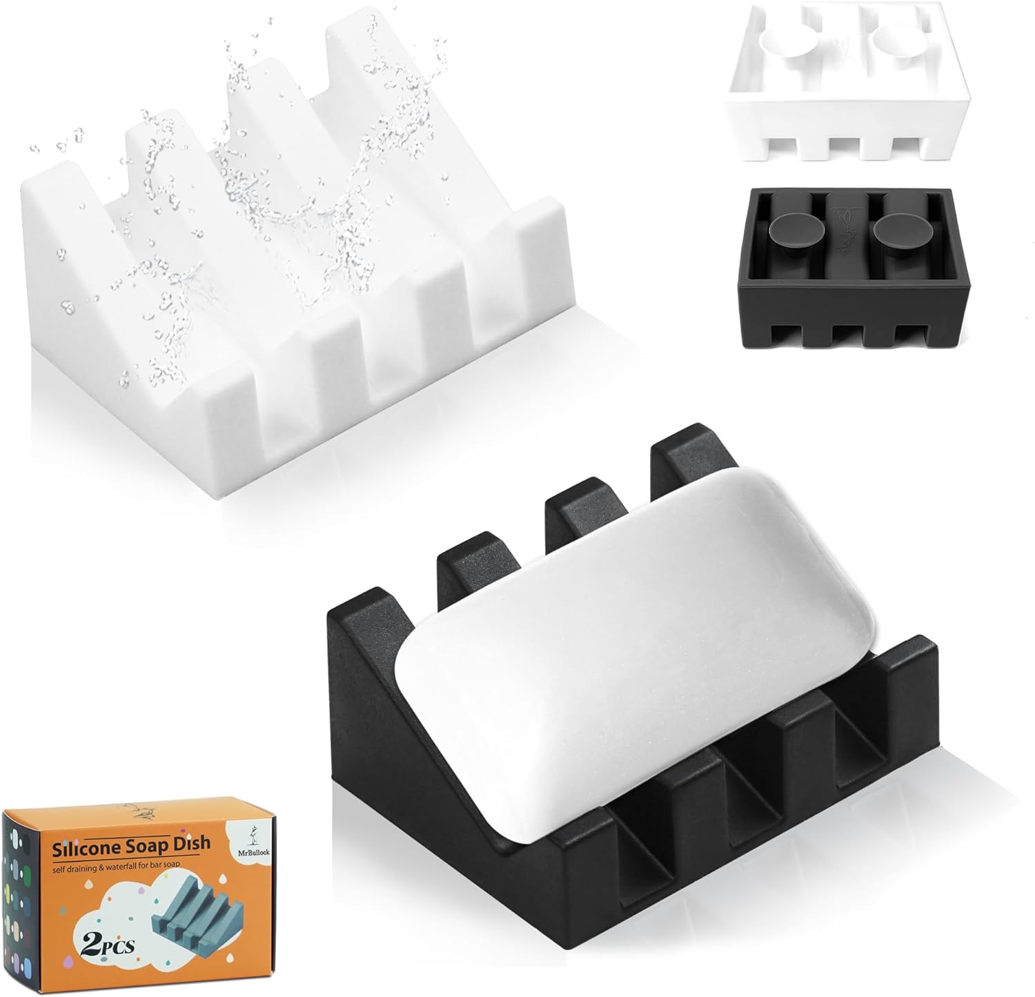 Silicone Soap Dish for Bar Soap Holder for Shower Bathroom Self Draining Waterfall Drying Tray Keep