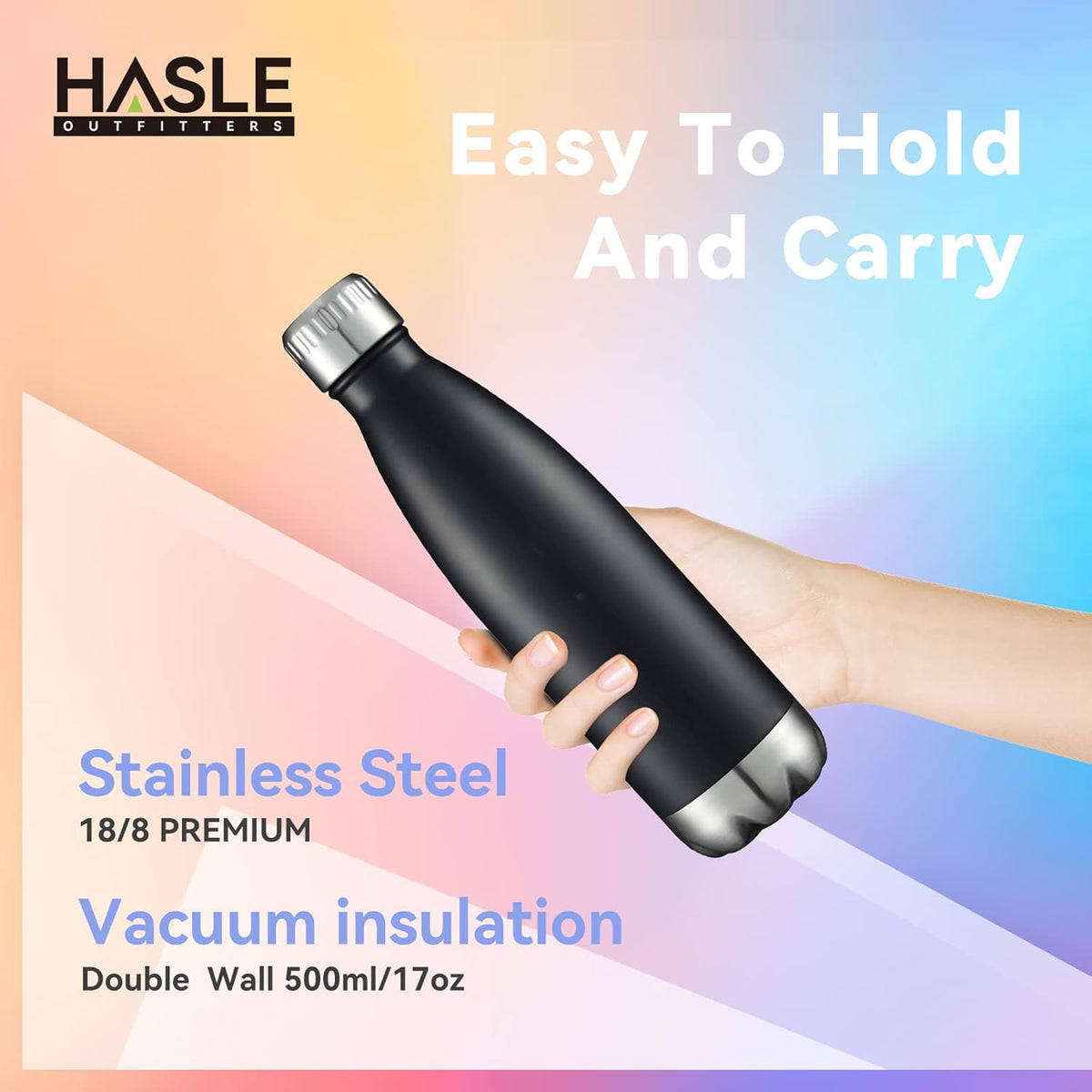 HASLE OUTFITTERS 17oz Stainless Steel Water Bottles, Vacuum Insulated Water Bottles Double Walled