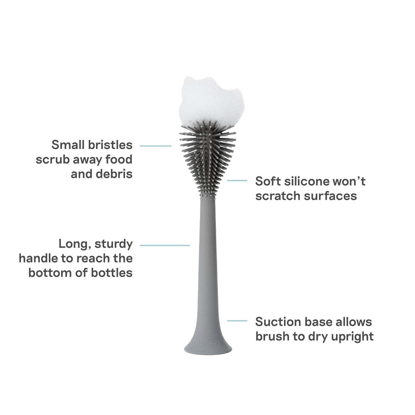 ezpz Bottle Brush (Gray) - Odor-Resistant Silicone Cleaning Tool