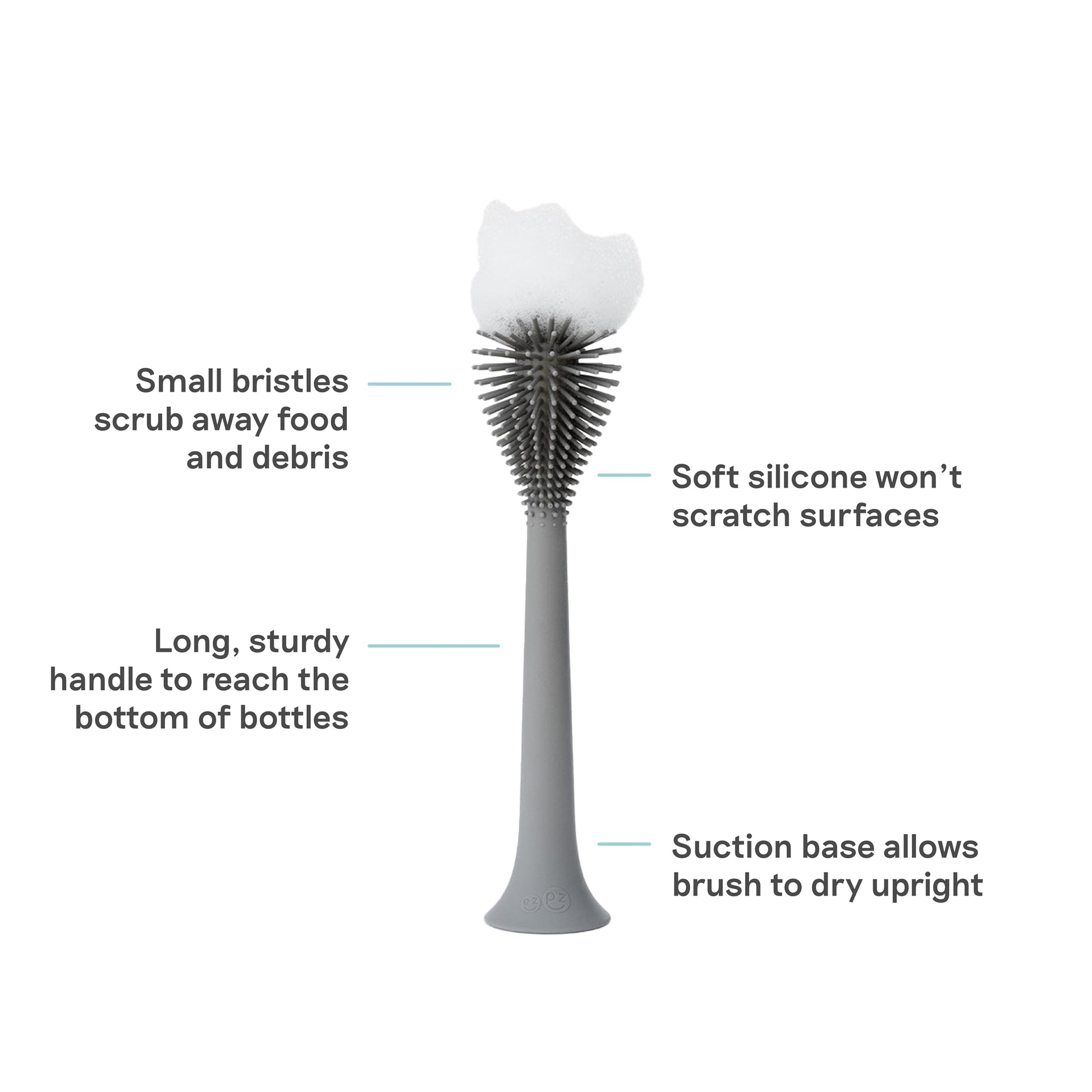 ezpz Bottle Brush (Gray) - Odor-Resistant Silicone Cleaning Tool