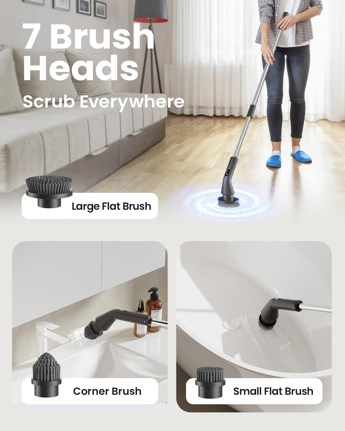 Electric Spin Scrubber, 2025 New Cordless Cleaning Brush for Home, IPX7 Waterproof Spin Scrubber