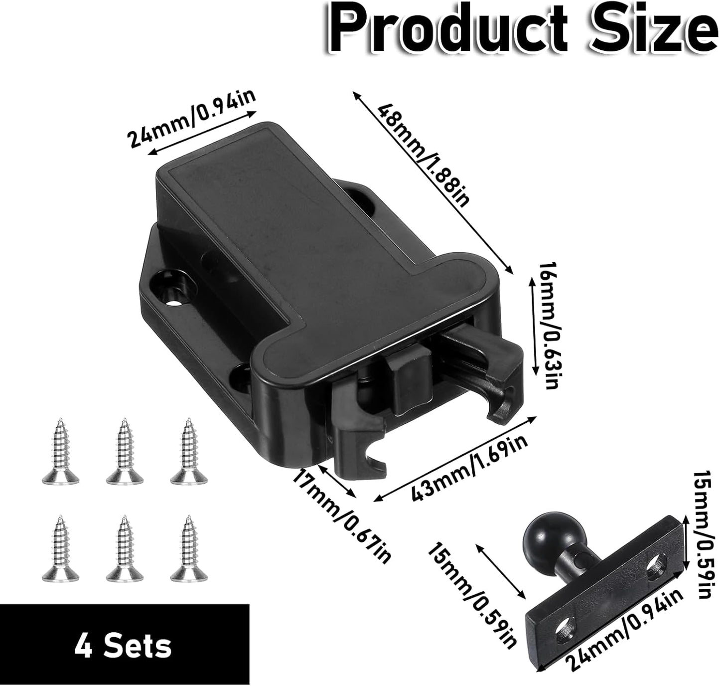 4Pack Push Latches for Cabinets, Push to Open Catch Lock,Safe Rebound Self-Locking Device Drawer
