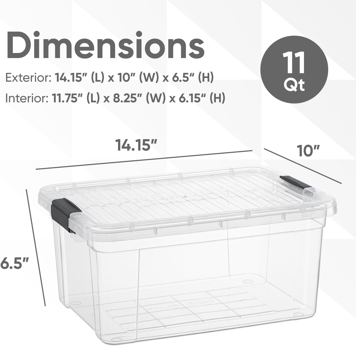 Superio Clear Storage Boxes with Lids, 11 Quart Plastic Container Bins for Organizing, Stackable