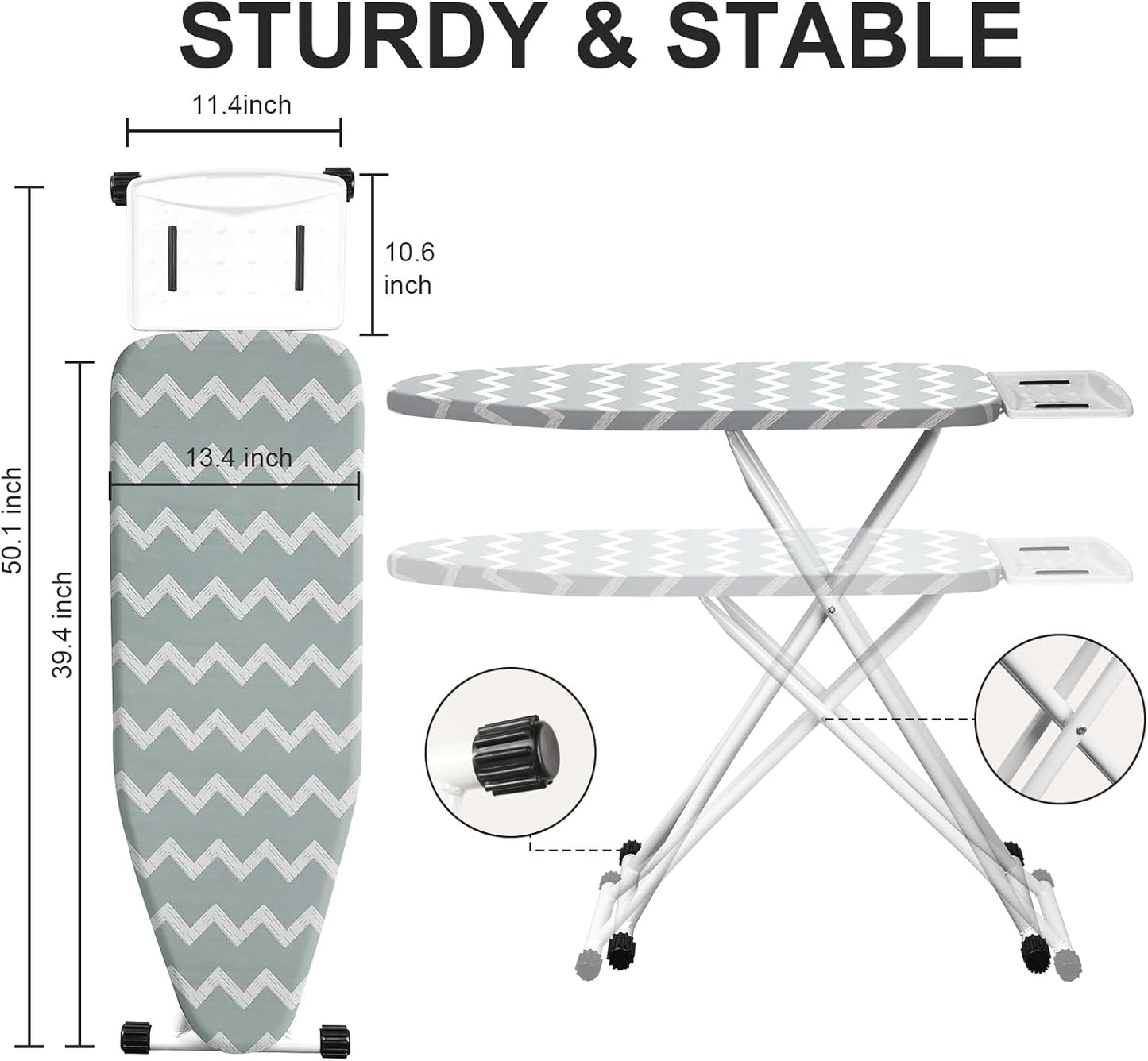 Ironing Board,Foldable Ironing Board Adjustable Height Compact Iron Board Thick Steel Tube Iron