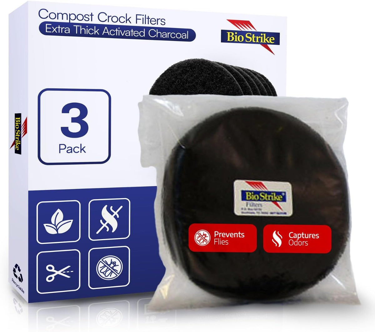 BioStrike Activated Carbon Filter Discs for Kitchen Compost Bin - Odor-Absorbing Charcoal for