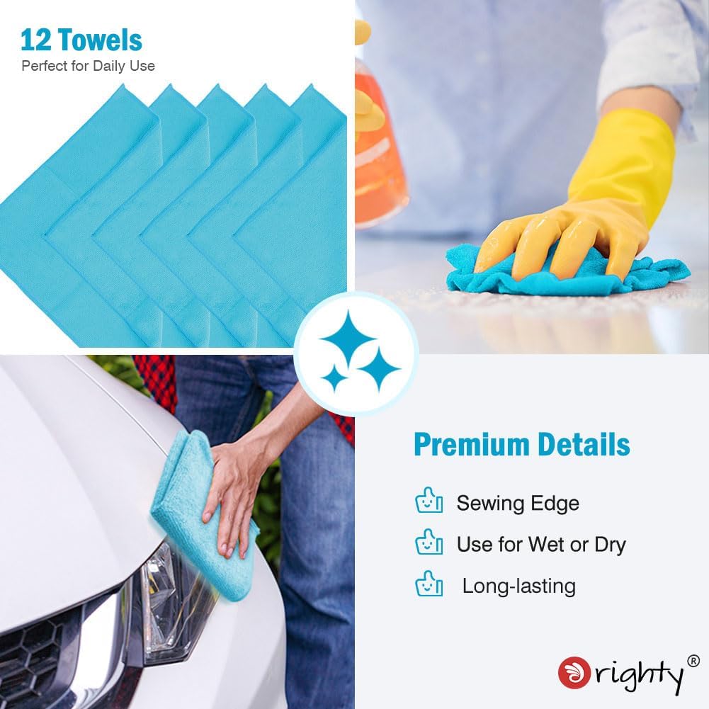 Orighty Microfiber Cleaning Cloth, 12 Pack Microfiber Towels for Cars, Highly Absorbent Car
