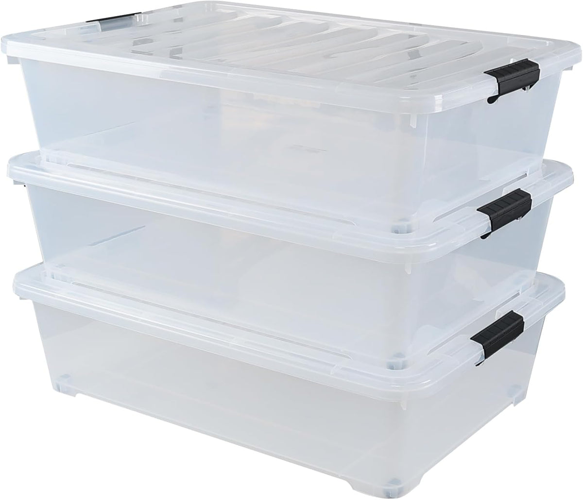 50 Quart Wheeled Latching Storage Box, Stackable Bin with Latch Lid, Plastic Container to Organize