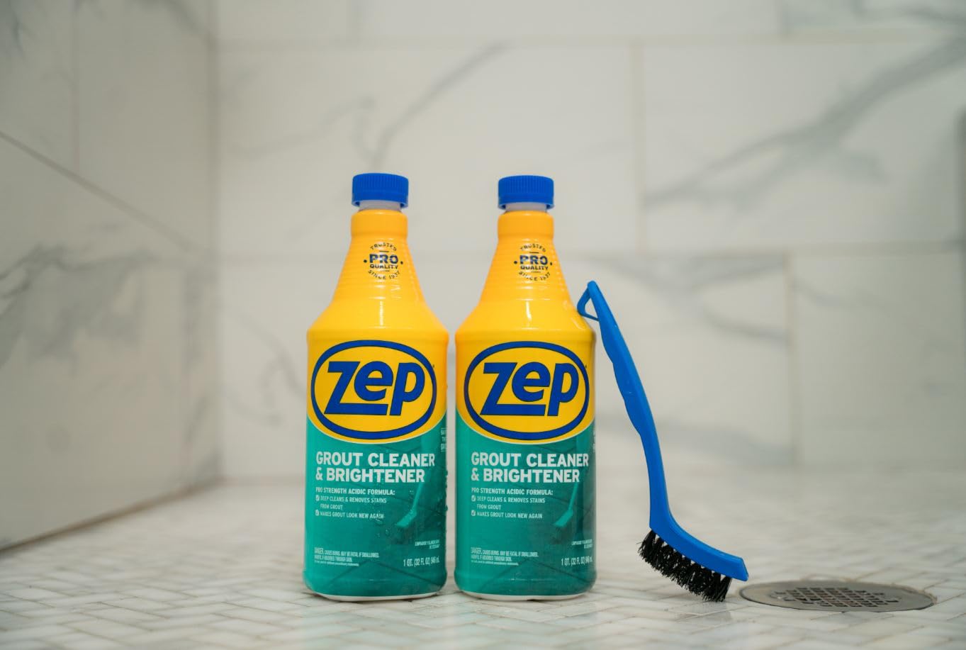 Zep Grout Cleaner and Brightener and Easy to Use Handheld Brush - 32 oz (Case of 2) - ZU104632