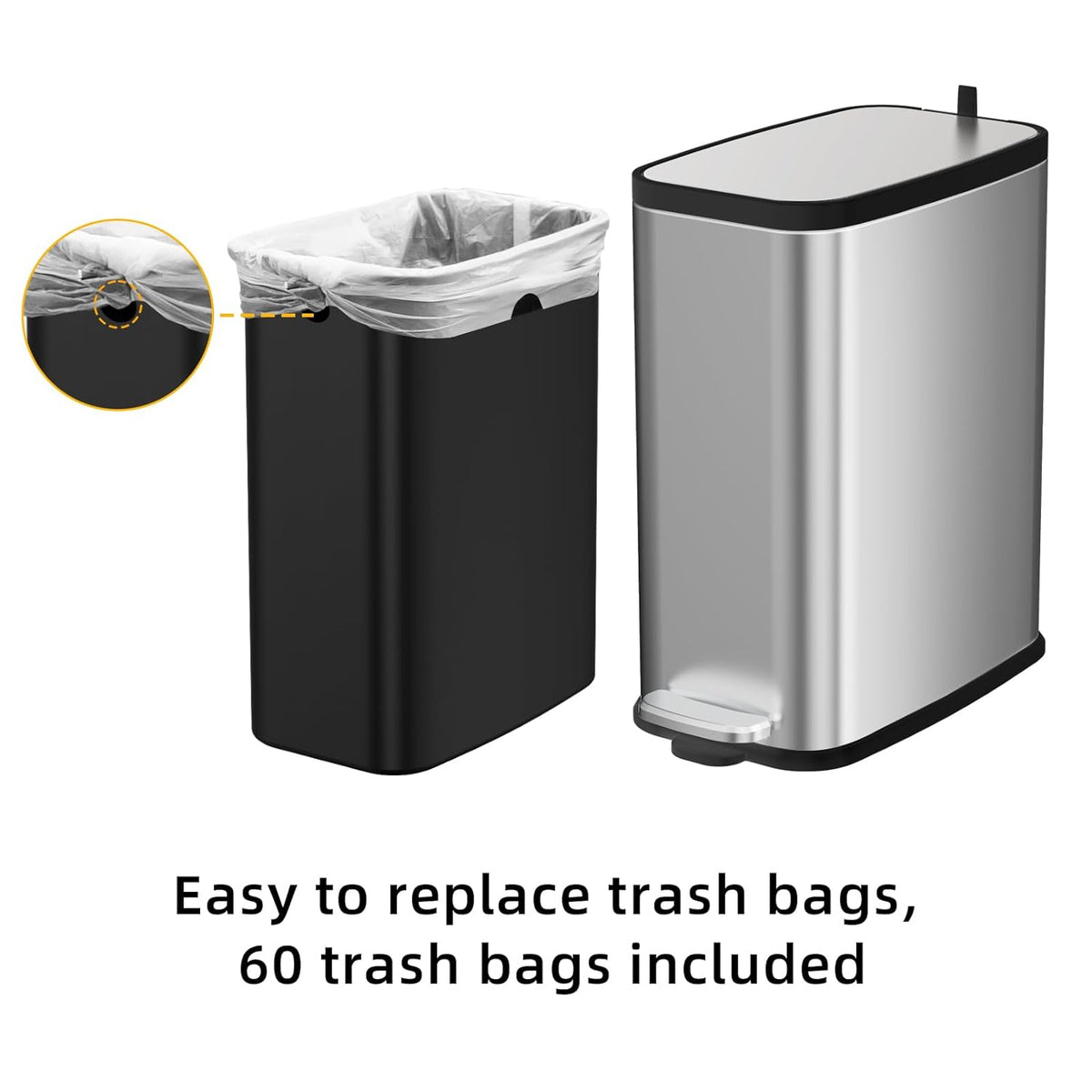 Stainless Steel Bathroom Trash Can with Lid Soft Close,1.6 Gallon Slim Garbage can,Small Metal Step