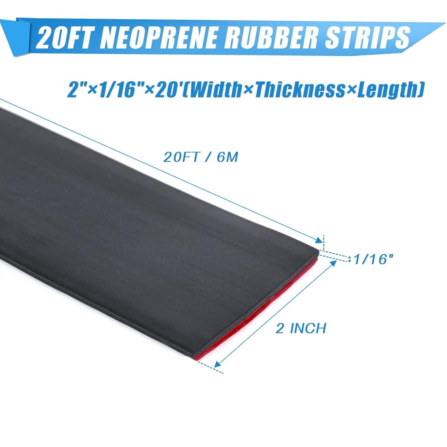 Neoprene Rubber Strips With Adhesive Backing - Self Stick Seal Gasket for Matting Padding - 2" Wide