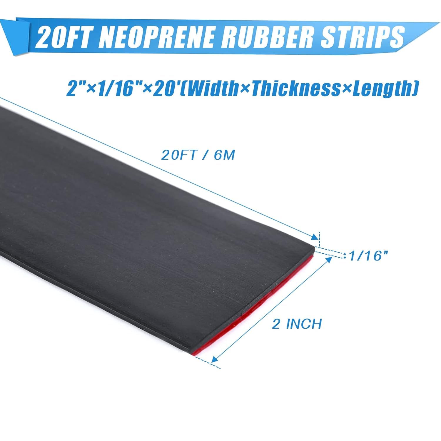 Neoprene Rubber Strips With Adhesive Backing - Self Stick Seal Gasket for Matting Padding - 2" Wide