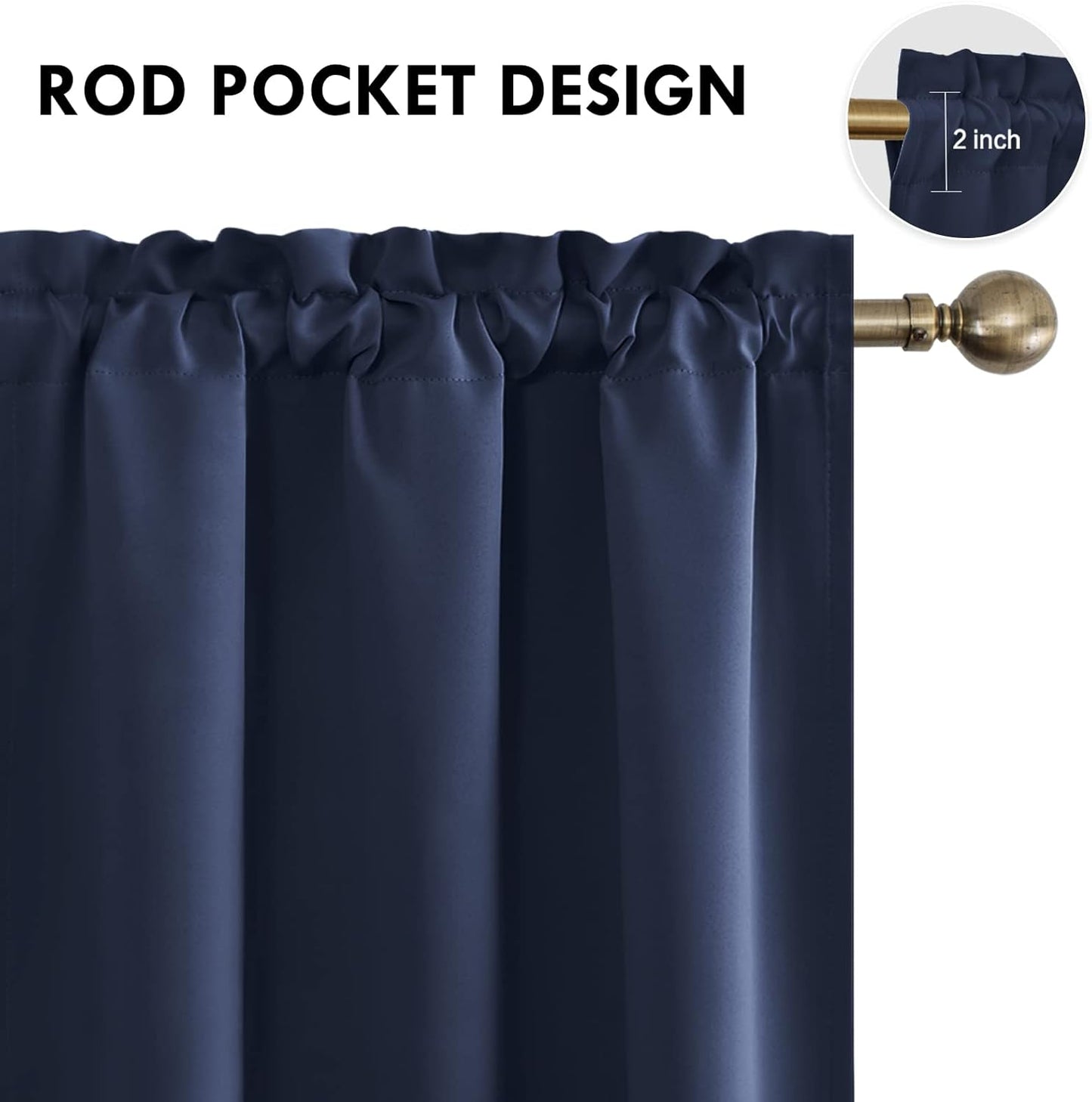 DWCN Navy Room Darkening Blackout Curtains - Thermal Insulated Privacy Energy Saving Window Curtain