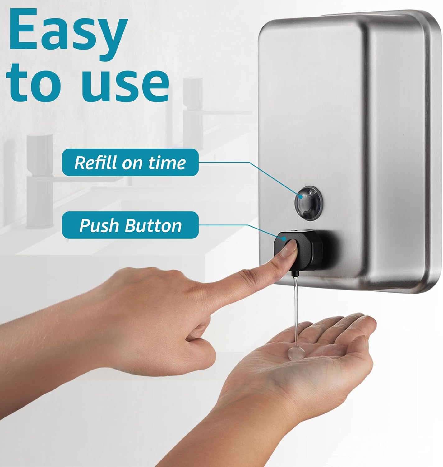Commercial Wall Mount Soap Dispenser - Stainless Steel Bathroom Hand Soap 38.8oz Liquid - Anti-Leak
