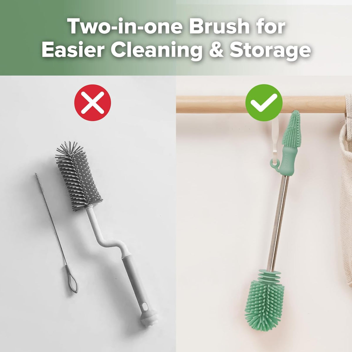 haakaa Cleaning Brush Silicone Bottle Brush Double-Ended Soft Silicone Bristles for Breast Pumps