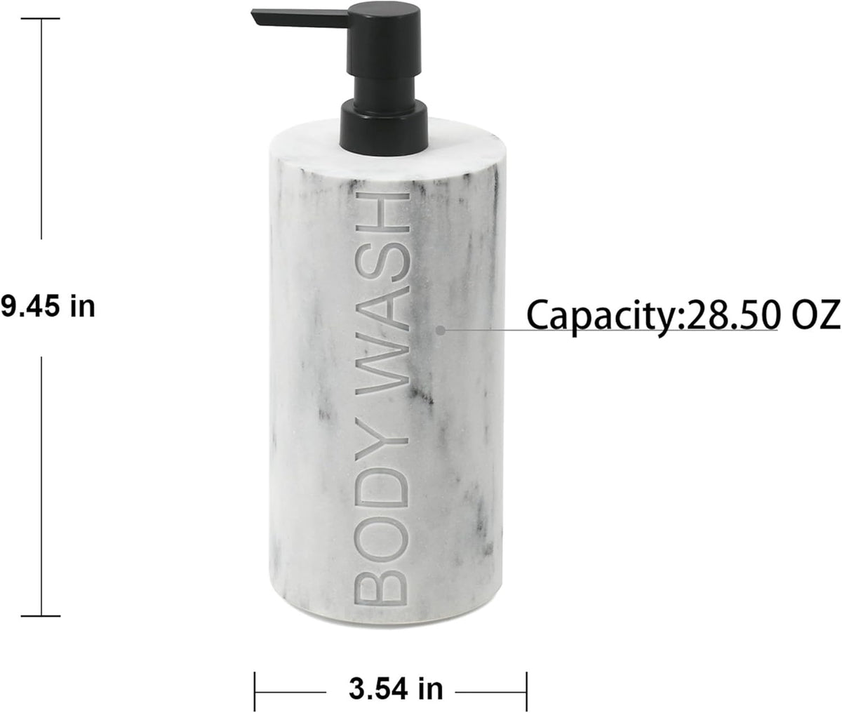 White Body Wash Dispenser Luxurious Refillable Pump Bottle with Embossed Text, Durable Construction
