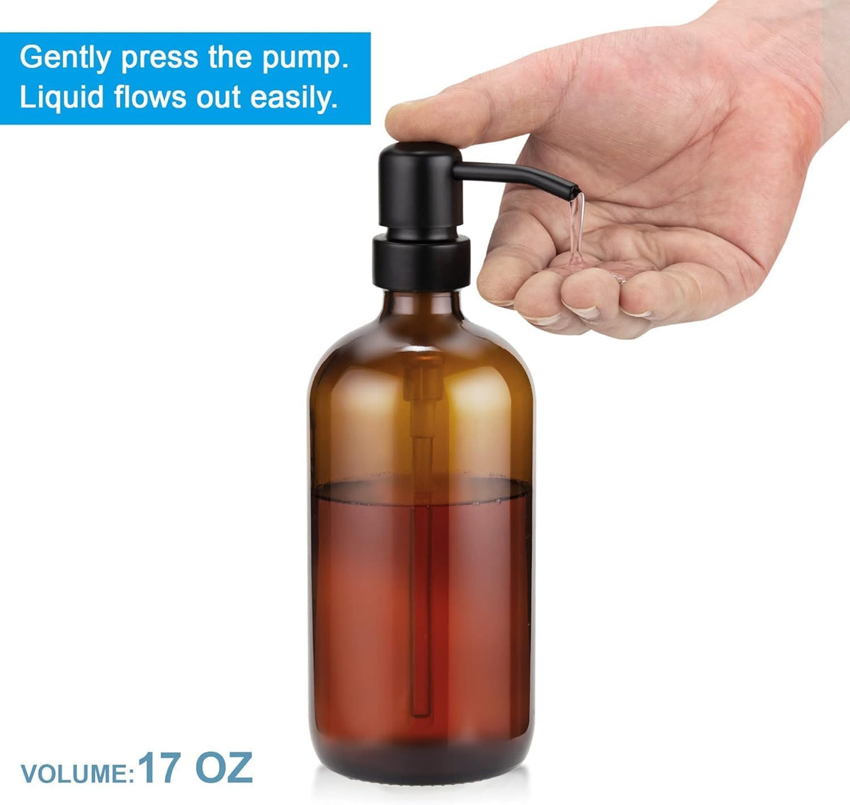 AmazerBath Amber Glass Soap Dispenser, 2 Pack Soap Dispenser Set with Stainless Steel Pump, Vintage