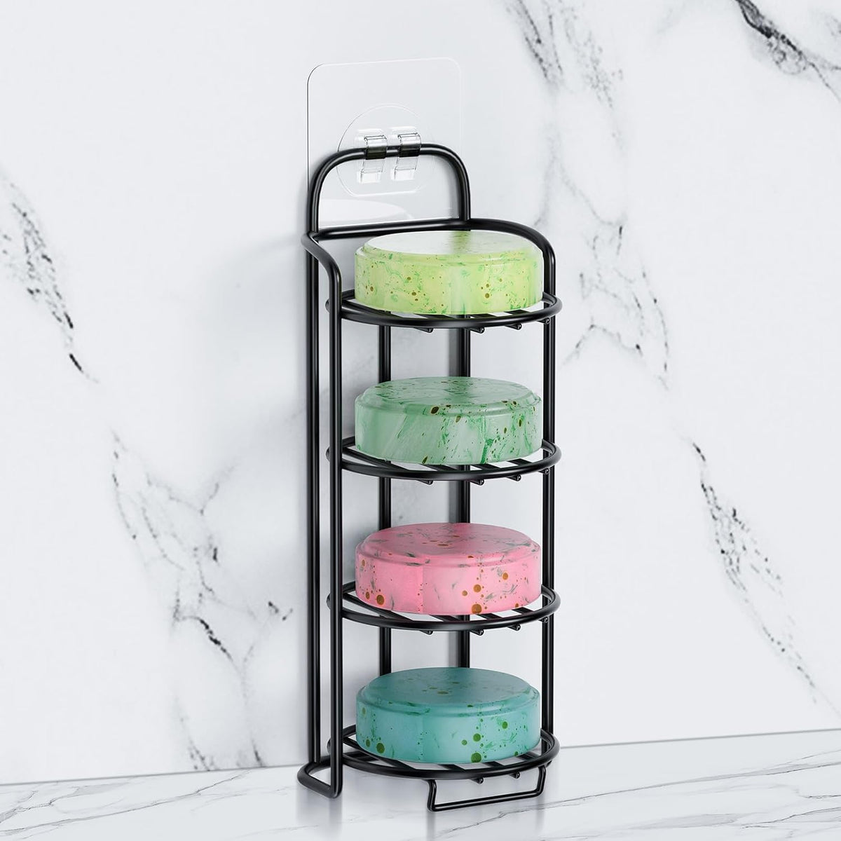 4-Tier Shower Soap Shampoo Bar Holder, Self Adhesive & Freestanding Draining Soap Dish Caddy for